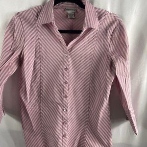 Fashion Bug Size 8 Ladies Pink striped 3/4 sleeve button down